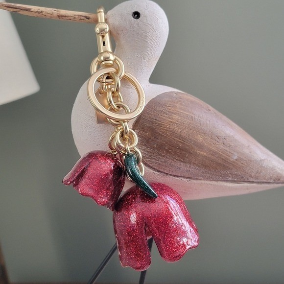 Coach Glitter Tea Rose Red Green Resin Charm Keychain Bag Charm | eBay