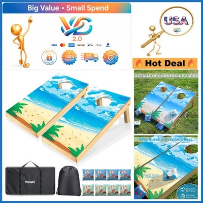 Pennpliy Cornhole Board Set - 2ft x 1ft Wooden Toss Game with 8 Bean Bags for...