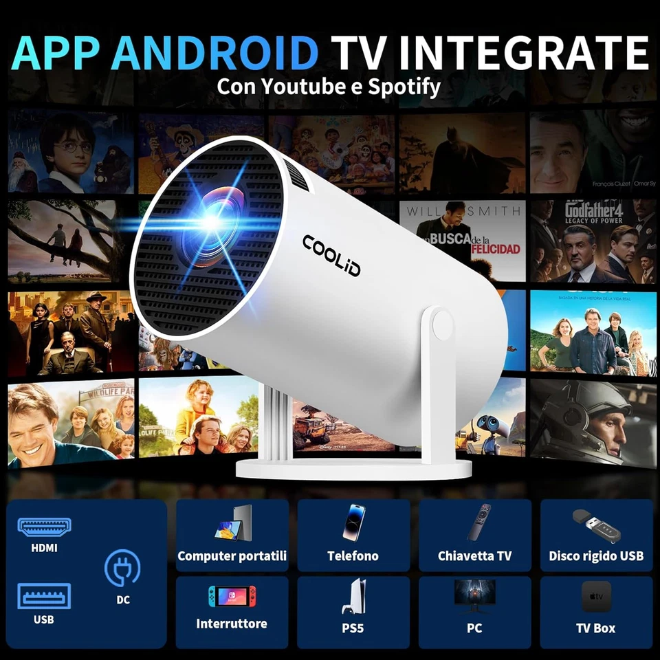 Mini Proiettore [App Integrata & 2026 Upgraded] Proiettore Portatile 4K 1080P Co - Immagine 3 di 4