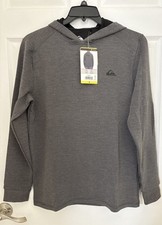 QUIKSILVER MENS LONG SLEEVE PULL OVER HOODIE SHIRT WICKING GRAY SMALL