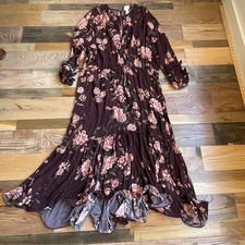 Johanna Ortiz H&M Floral Maxi Dress Womens XL Burgundy Pink Ruffle  Trend-Aware: