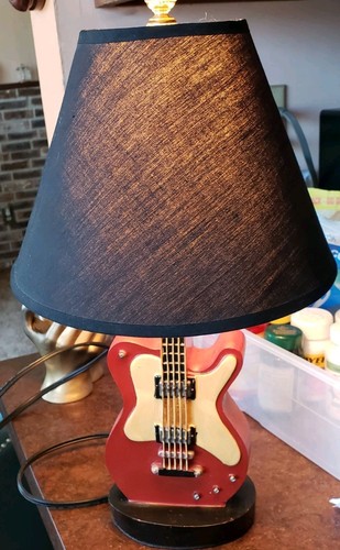 Vintage Electric Guitar Shaped Bedside Table Accent Lamp w/ Shade GWO 15” Music - Picture 1 of 15