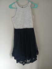 Speechless Girls Fit  Flare Hi-Low Dress White Navy Lace Bodice Size 16