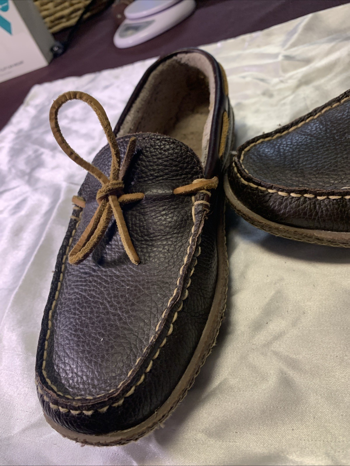 SAOLA LL Bean Ciabatte Mocassino Doppia Suola Pelle Marrone Borgogna Uomo Taglia 8 M