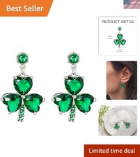 Dainty Shamrock Stud Earrings with Green Rhinestones - Lucky St. Patrick's Day