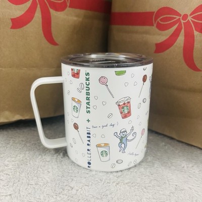 New Starbucks X Roller Rabbit 12oz Stainless Steel Mug Cup Holiday Monkeys