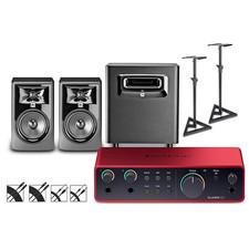 Focusrite Scarlett 2i2 Gen 4 - JBL 3 Monitors/LSR Sub/Stands/Cables 305MKII