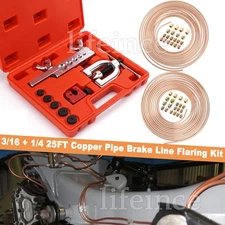 Brake Line Repair Kit 3/16 + 1/4 25 FT Copper Pipe Flaring Tool 40 Nuts Fittings