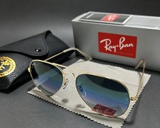 Ray-Ban RB3025 Gold Aviator Sunglasses Gradient Blue Lens 58mm Men Women