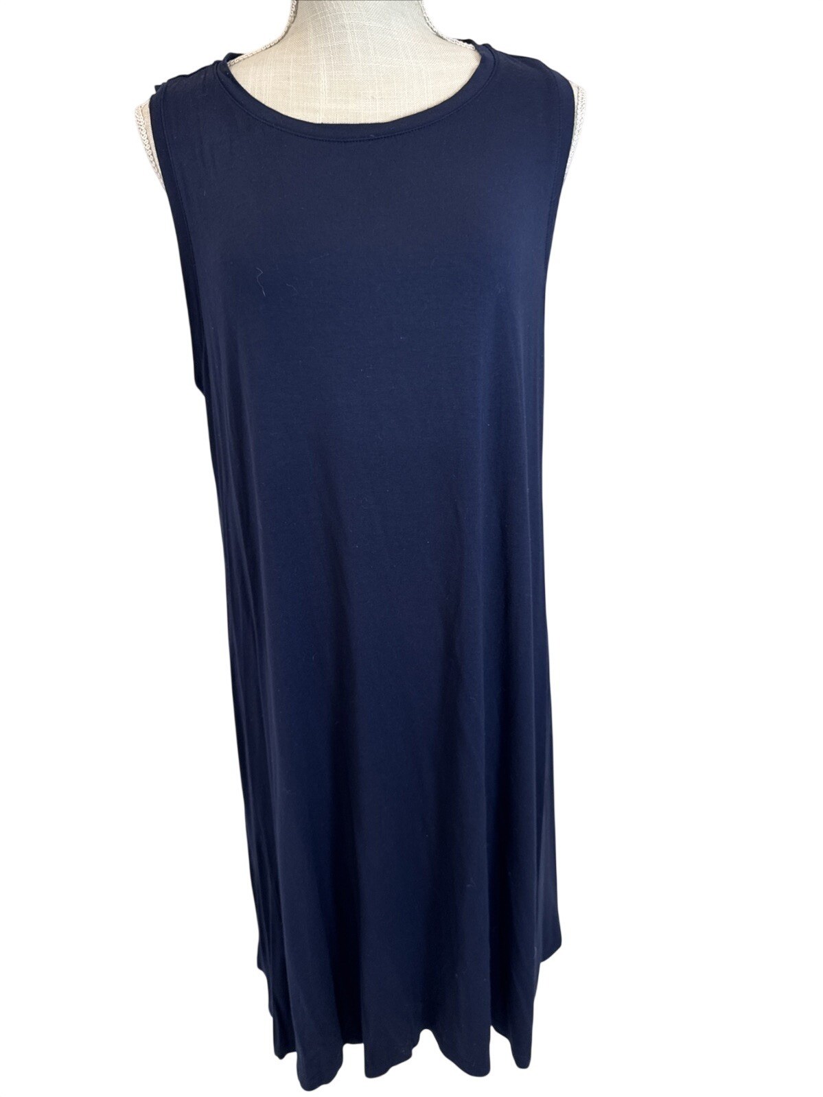 Loft Outlet Navy Blue Sleeveless Swing Dress XL Rayon Blend Made In Vietnam