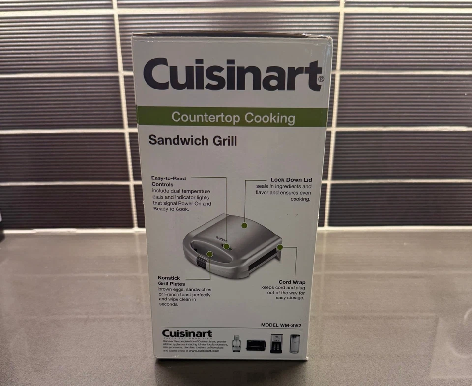 Prensa de parrilla eléctrica antiadherente doble sándwich Cuisinart WM-SW2N Foto 3 de 4