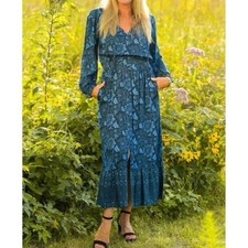 NWT Walker & Wade Long Sleeve Alyssa Maxi Dress Indigo Cabbage Floral Spring 22