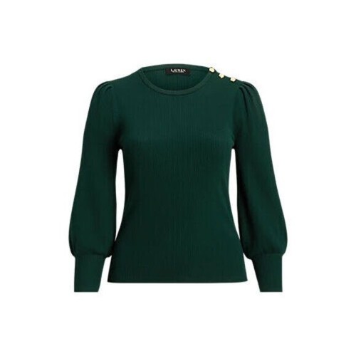 Lauren Ralph Lauren Ribbed Knit Top Gold Button Shoulder Detail Size L - Picture 2 of 7