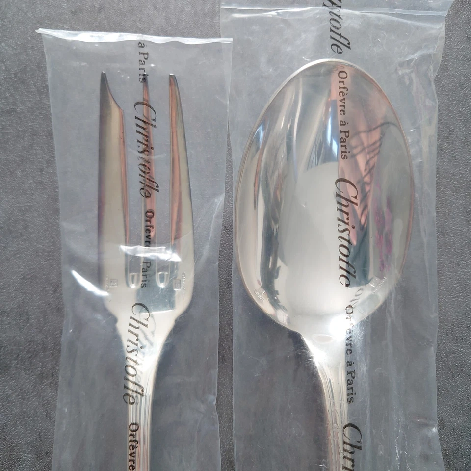 Cuchara tenedor para servir cubiertos Christofle Albi plateada 2 piezas totalmente nueva Foto 4 de 4