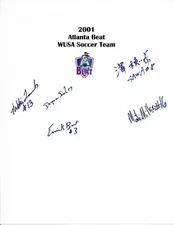 2001 ATLANTA BEAT WUSA WOMEN'S SOCCER Team Sheet 8.5 x11 HOMARE SAWA Signed by 5