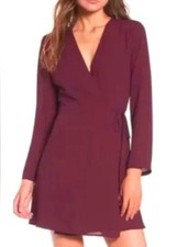 Lush Womens Burgundy Long Sleeve Wrap Dress Size Small Party Casual Lined