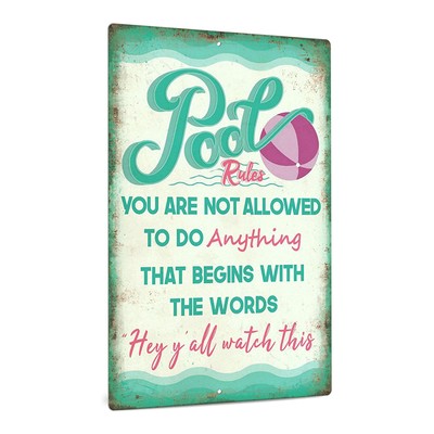 Pool Sign Eye-catching Innovative Innovative Pool Rules Metal Poster 8 Styles