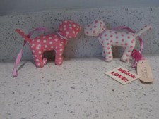 Victoria's Secret PINK Dog Polka Dot Plush Holiday Ornament Set of 2 Vintage NEW