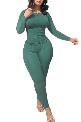 LICOBOD XS-3XL Women's 2 Piece Outfits Ribbed X-Small Long Sleeve-gray Green