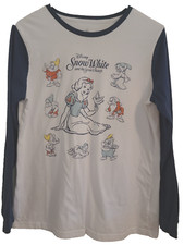 Disney 'SNOW WHITE  THE 7 DWARFS' White Shirt, Navy Blue Piping, L/S, Sz L EUC