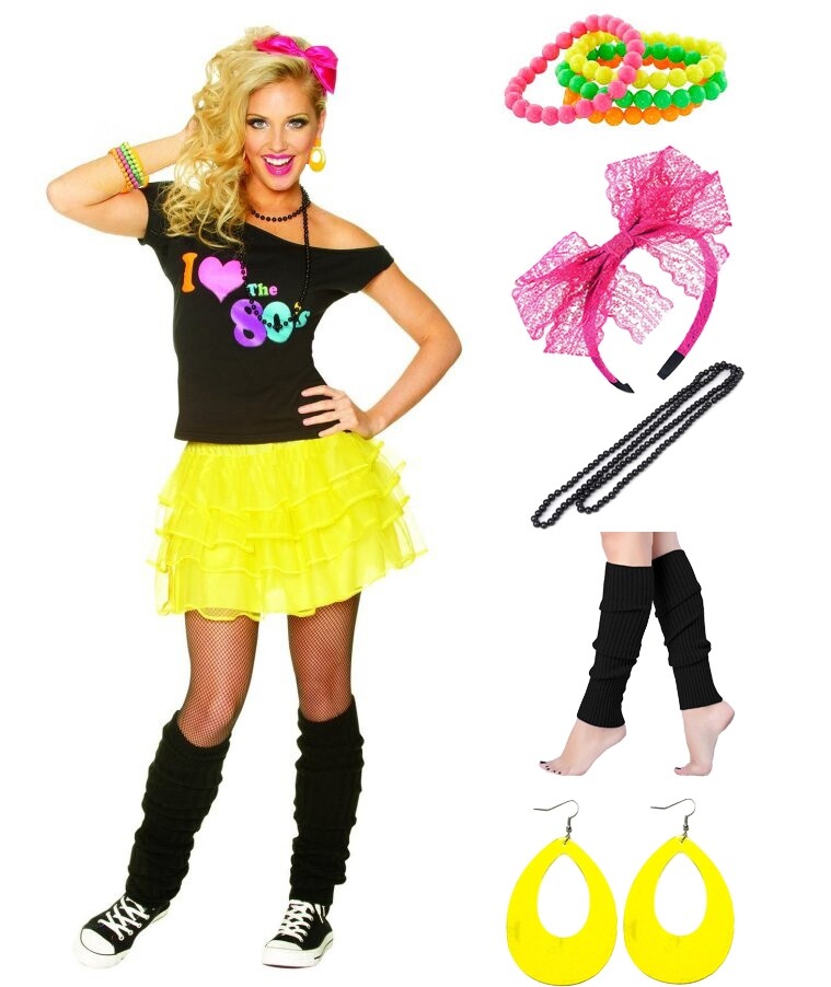 Ladies I Love The 80s T-shirt Skirt Costume 1980s Dance Party 80's Fancy Dress - Foto 11