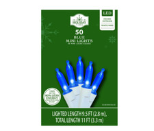 New 50-Count Blue LED Mini Christmas Lights with White Wire, 11', Holiday Time