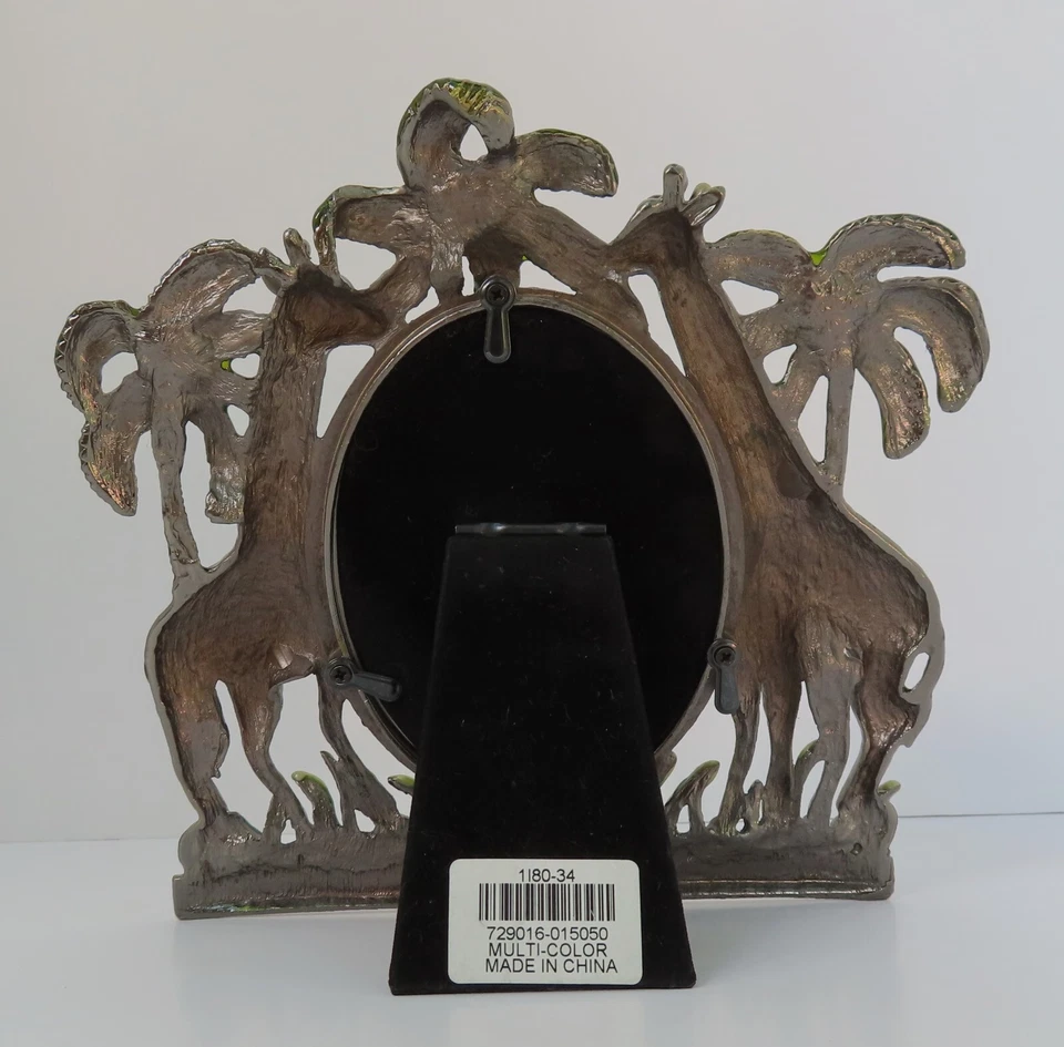 Enameled Pewter Photo Frame -  - Giraffes & Palm Trees - Excellent Condition - Image 4 of 4