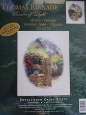 NEW, SEALED THOMAS KINKADE, EMBELLISHED CROSS STITCH KIT. 'HIDDEN COTTAGE-GATE'