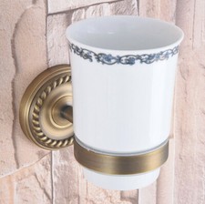 Antique Brass Wall Mounted Bathroom Toothbrush Holders Single Ceramic Cup aba266