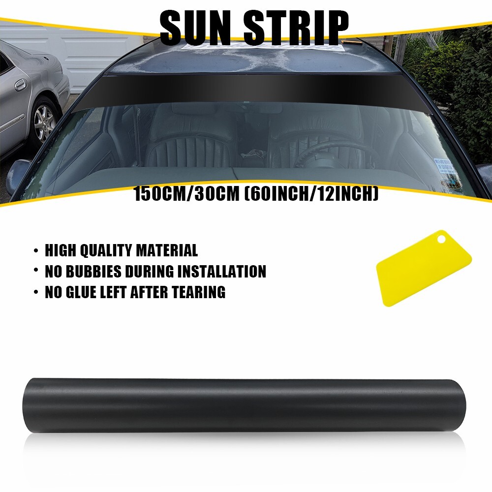60x12 Matte Black DIY Window Visor Sun Strip for Car Front Windshield