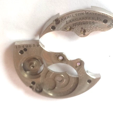 HAMILTON 16 SIZE POCKET WATCH LOWER PLATES WITH 4 JEWELS    ---- AA-122