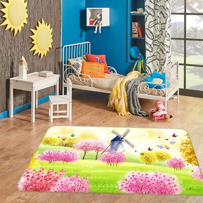 3D Pink Tree Windmill 718 Non Slip Rug Mat Room Mat Elegant Photo Carpet Coco