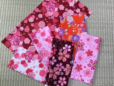 Japanese Kimono pattern fabric  very cute cotton 100%  A set of 6  20 ''x 8 .5''