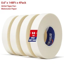Artist Masking Tape 4 Pack White Watercolor Drafting 0.6in x 148ft Rolls