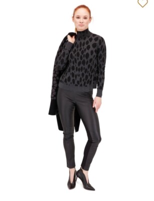 $695 NWT Akris Punto 4 Animal Dot Jacquard Sweater Wool Pullover Mock Neck Gray