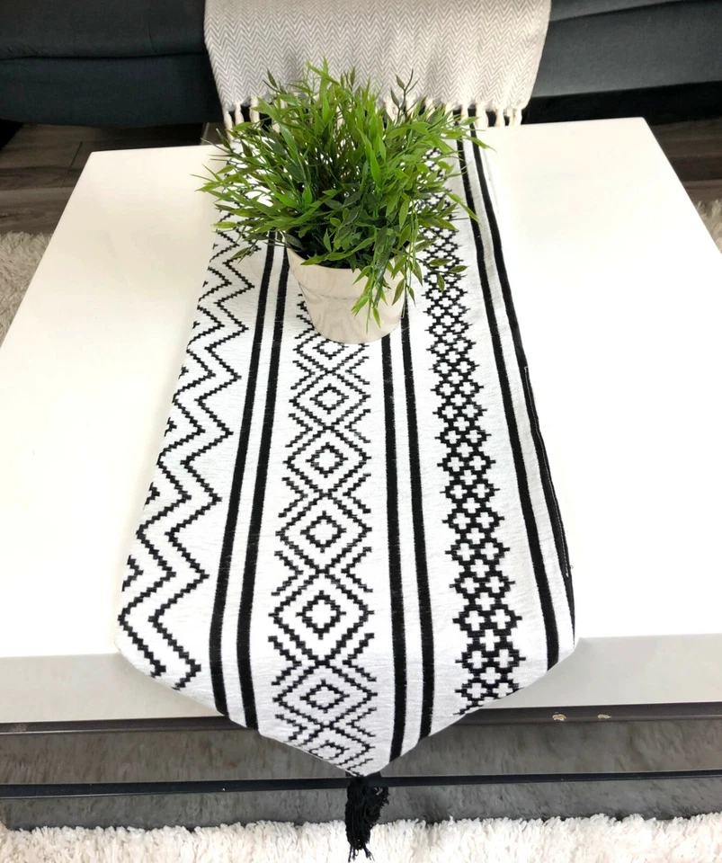 Tasselled Table Runner Bohemian Indian Embroidered Decorative Table Runner Woven - Image 2 of 4