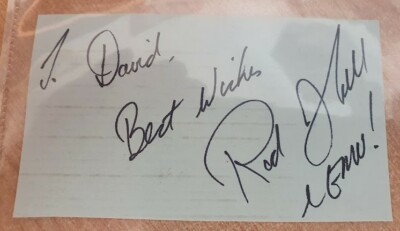 ROD HULL & EMU Autogramm auf 4''x2,5'' Papier David gewidmet