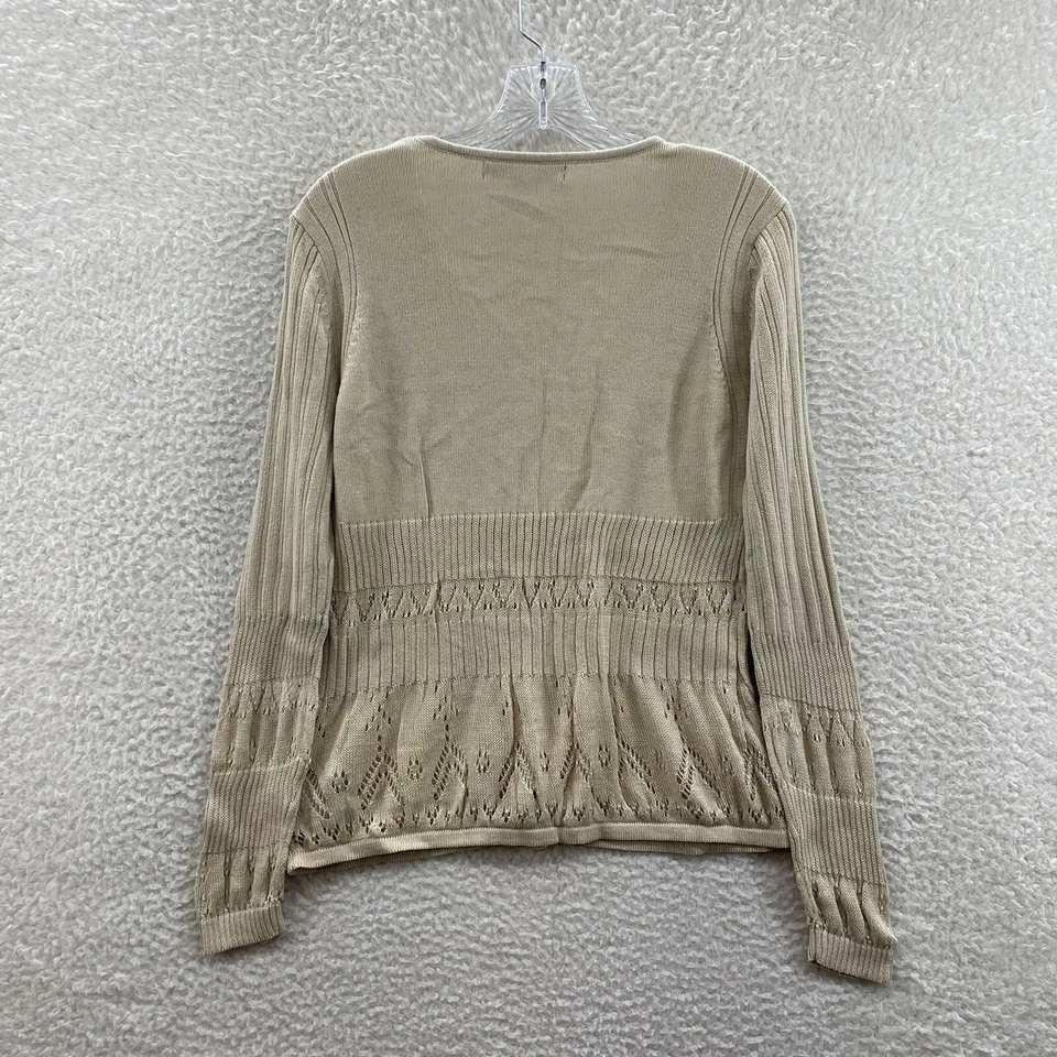 Y2K Vintage Tommy Hilfiger Cardigan Sweater XL Beige Knit Boho Fairy Grunge - Image 2 of 4