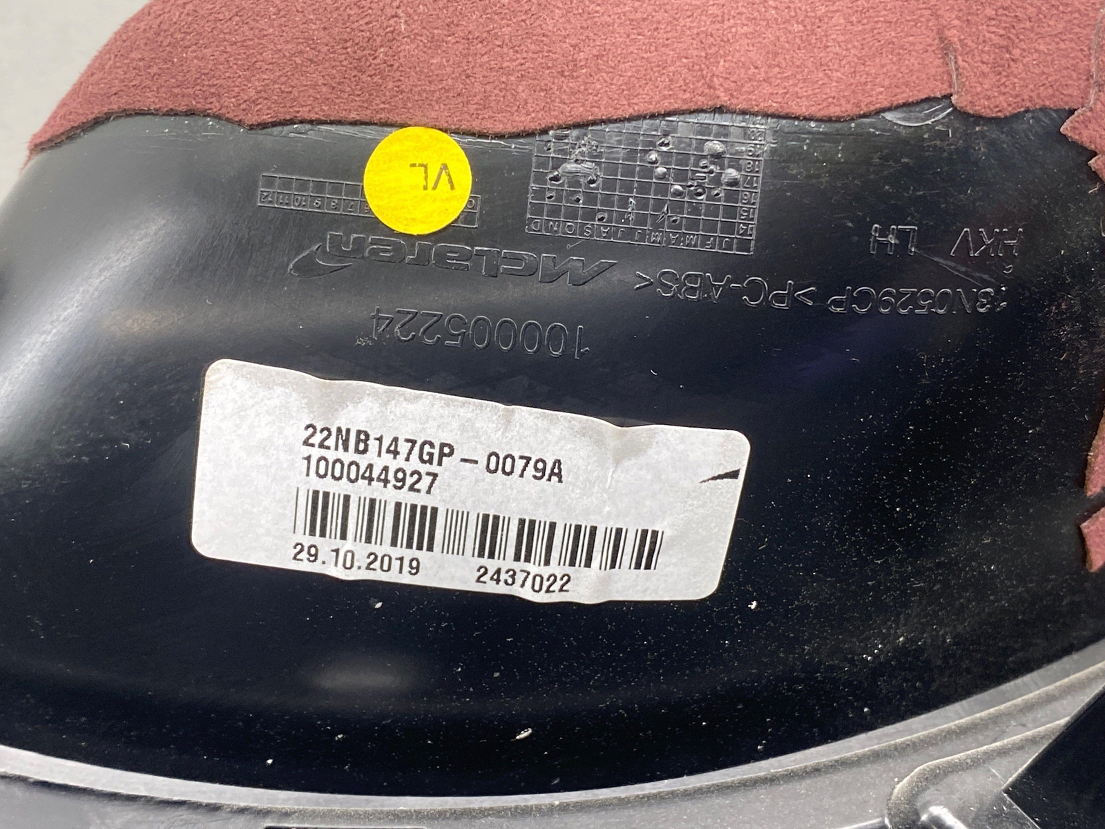 2020-2023 MCLAREN GT FRONT LEFT DOOR SPEAKER TRIM PANEL BAROLO RED 22NB147GP OEM