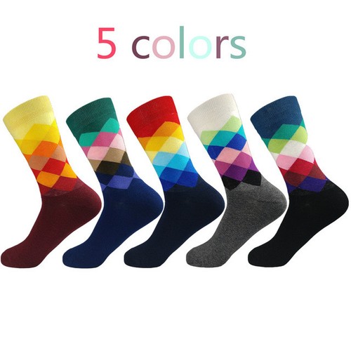 5 Pairs Mens Cotton Socks Lot Colorful Argyle Diamonds Casual Socks Wedding Gift - Picture 9 of 10