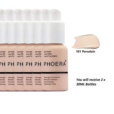Phoera Matte Skin Foundation volle Abdeckung Gesicht Make-up Concealer 60M DOPPELPACK