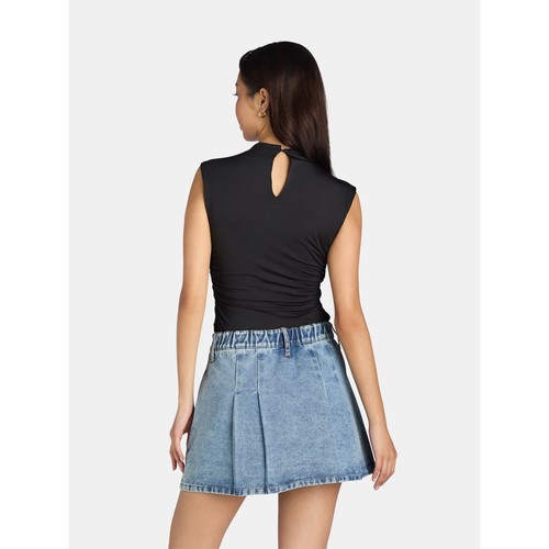 Liv & Lottie Mini Skirt Women's Size M Medium Wash 100% Cotton Pleated Denim - Picture 2 of 3