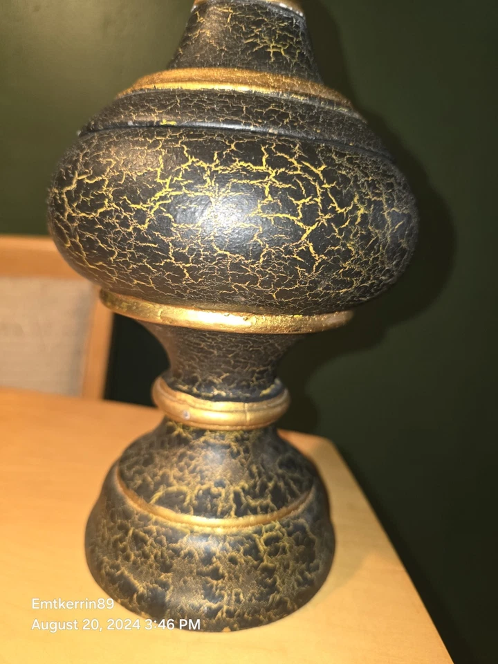 Vintage Burmese Painted Carved Wood Offering Vessel Black Gold - Image 4 of 4