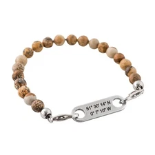 Unisex Grid Coordinates Bracelet Latitude Longitude Charm Brown Beads UK Java