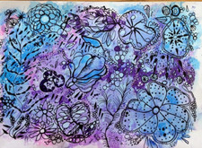 Org. Alcohol Ink & Pen Gemälde von Anita "Singen wegen des Regens" Blumen