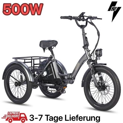 NEW Elektro Dreirad 20Zoll E-Bike 500W 3 Räder Fahrrad mit Korb Fafrees F20 Mate