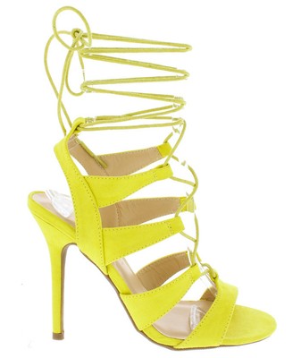 yellow strap up heels