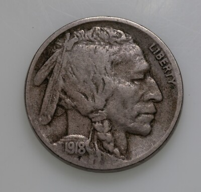 1918-D 5C Buffalo Nickel IN Fein Zustand, Natürlich Farbe