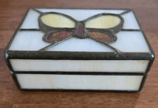 Vintage Leaded Stained Glass Butterfly Jewerly Trinket Box