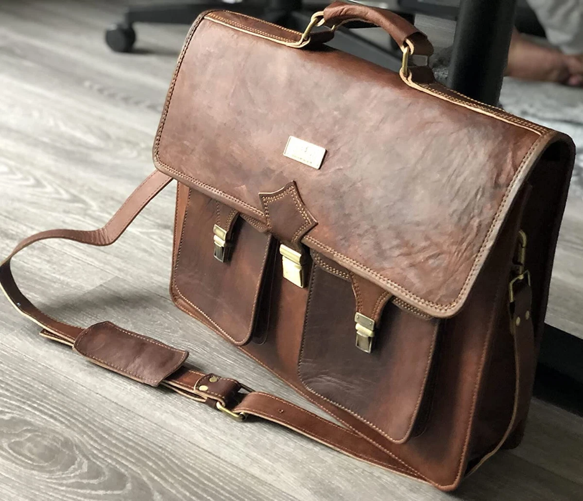 Full Grain Large Leather Messenger Bags for Men Best Leather Laptop Briefcases